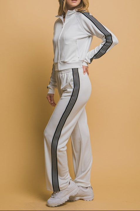 Trendy Side Stripe Jacket And Pants Set