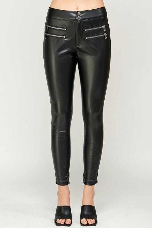 Cropped Leather Skinny Pants With Double Zipper