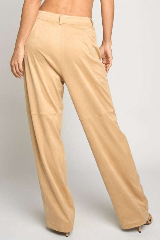 Faux Suede Zip Front Pants