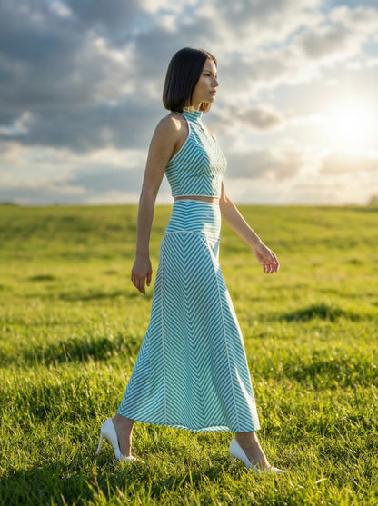 Stripe Halter Crop Top & Midi Skirt Set