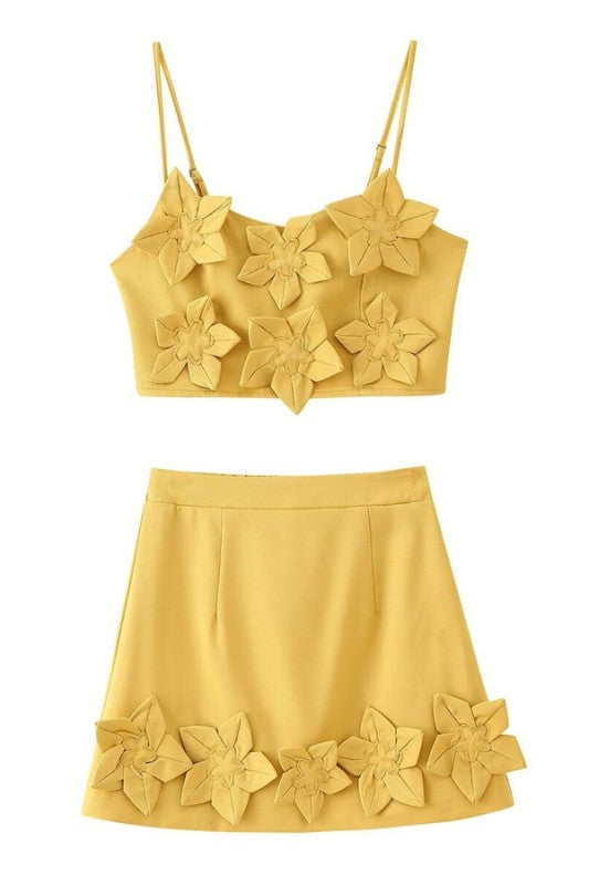 Solid Strap Crop Top And Mini Skirt