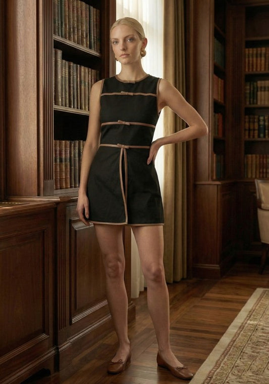 Round Neckline Sleeveless Romper With Bow Detail