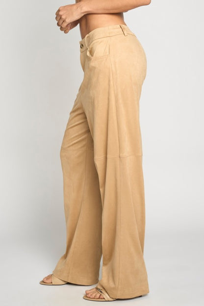 Faux Suede Zip Front Pants