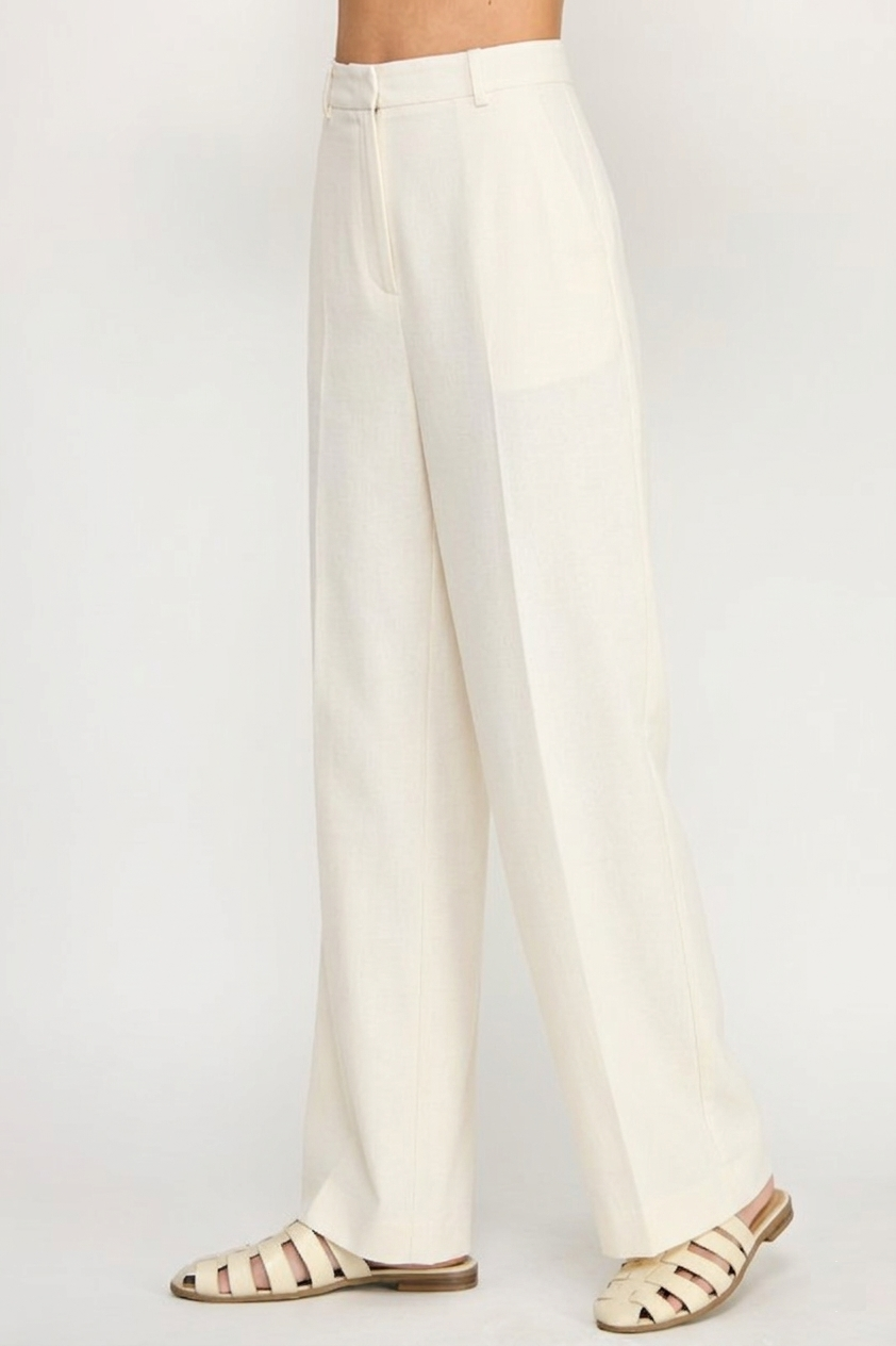 Solid Linen Off White Long Pants