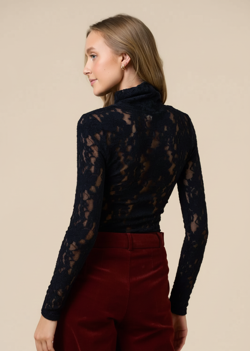 Lace Turtleneck Statement Top
