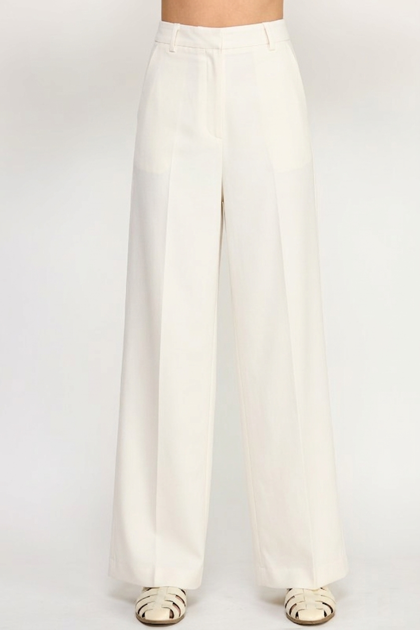Solid Linen Off White Long Pants