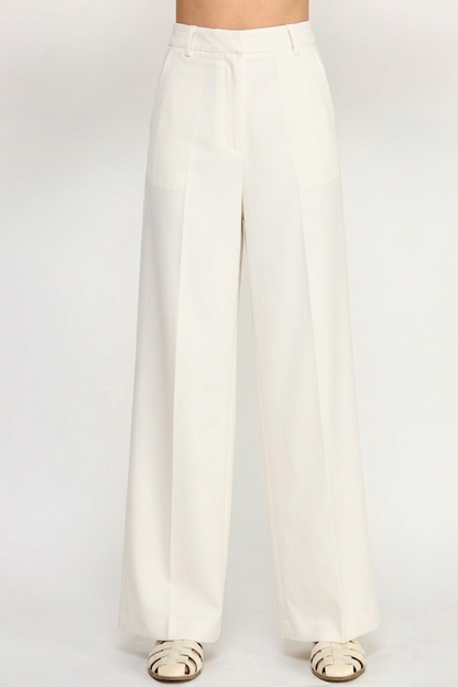 Solid Linen Off White Long Pants