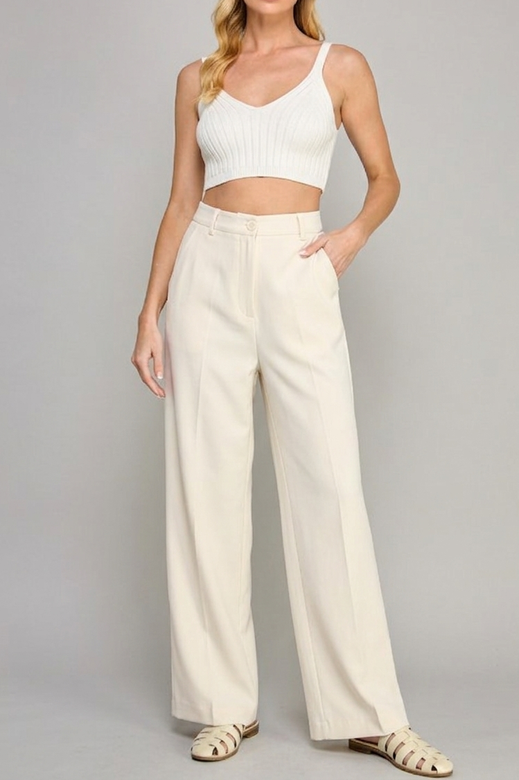 Solid Linen Off White Long Pants