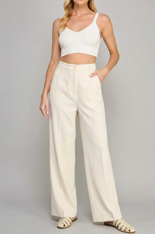 Solid Linen Off White Long Pants