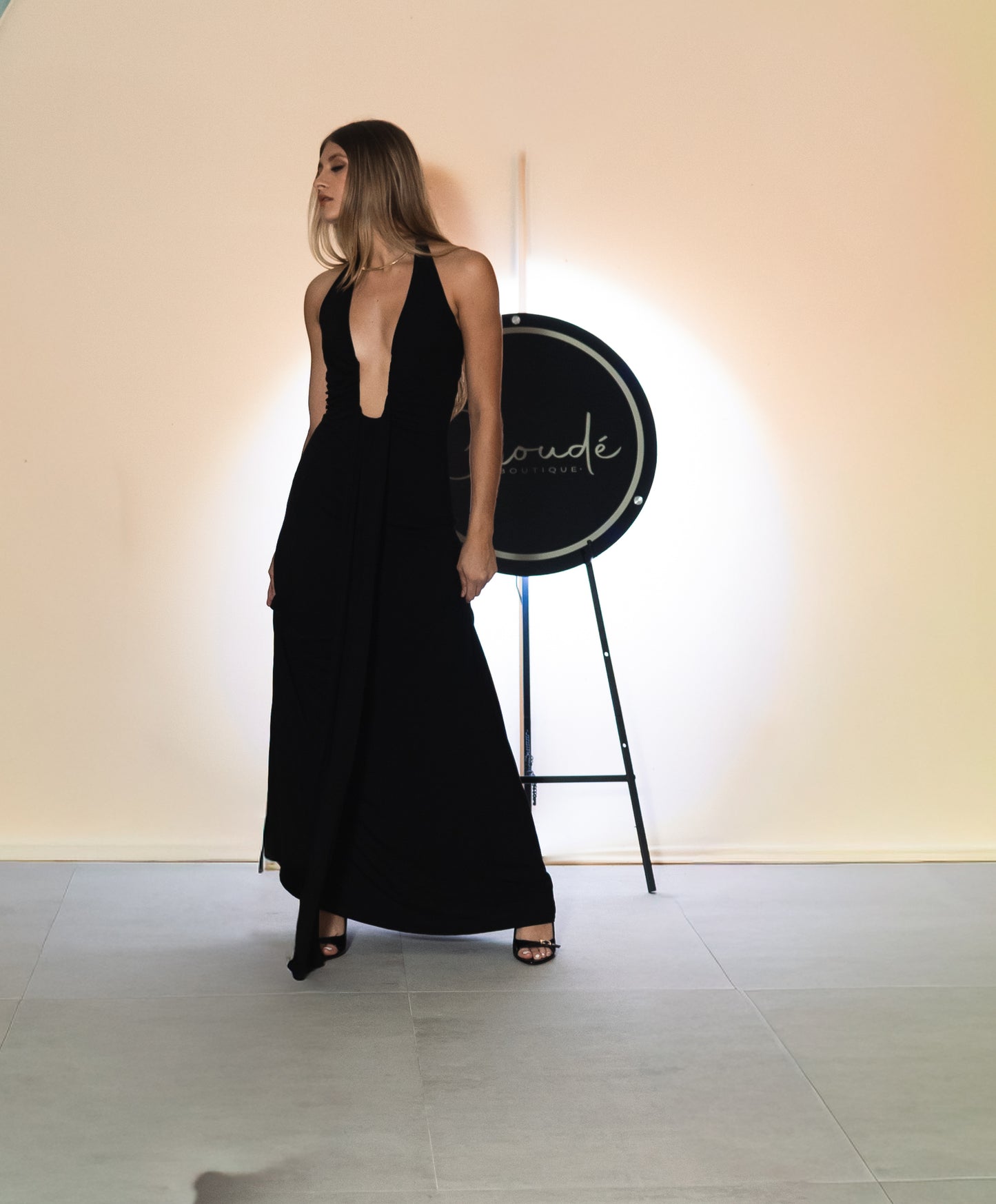 Deep Plunge Halter Maxi Dress
