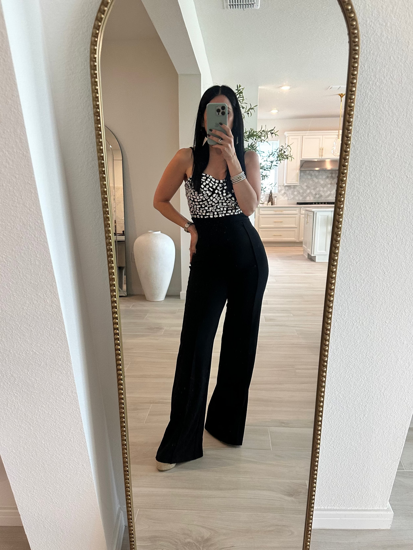 Jewel Sewn Detailed Top Fashion Jumpsuit