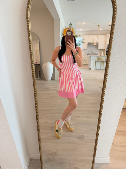 Wide Stripe Pleated Active Skort With Scallop