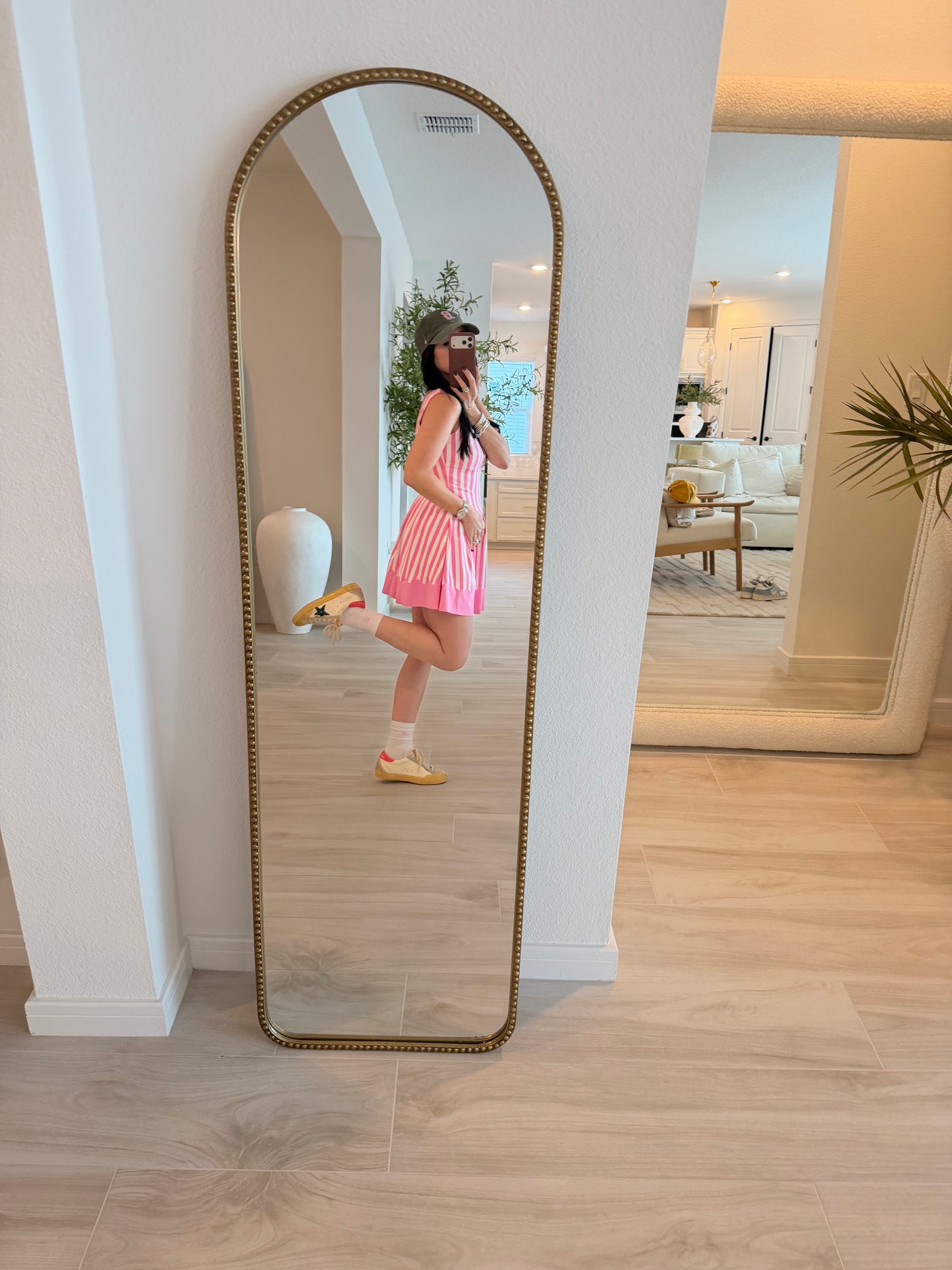 Wide Stripe Pleated Active Skort With Scallop