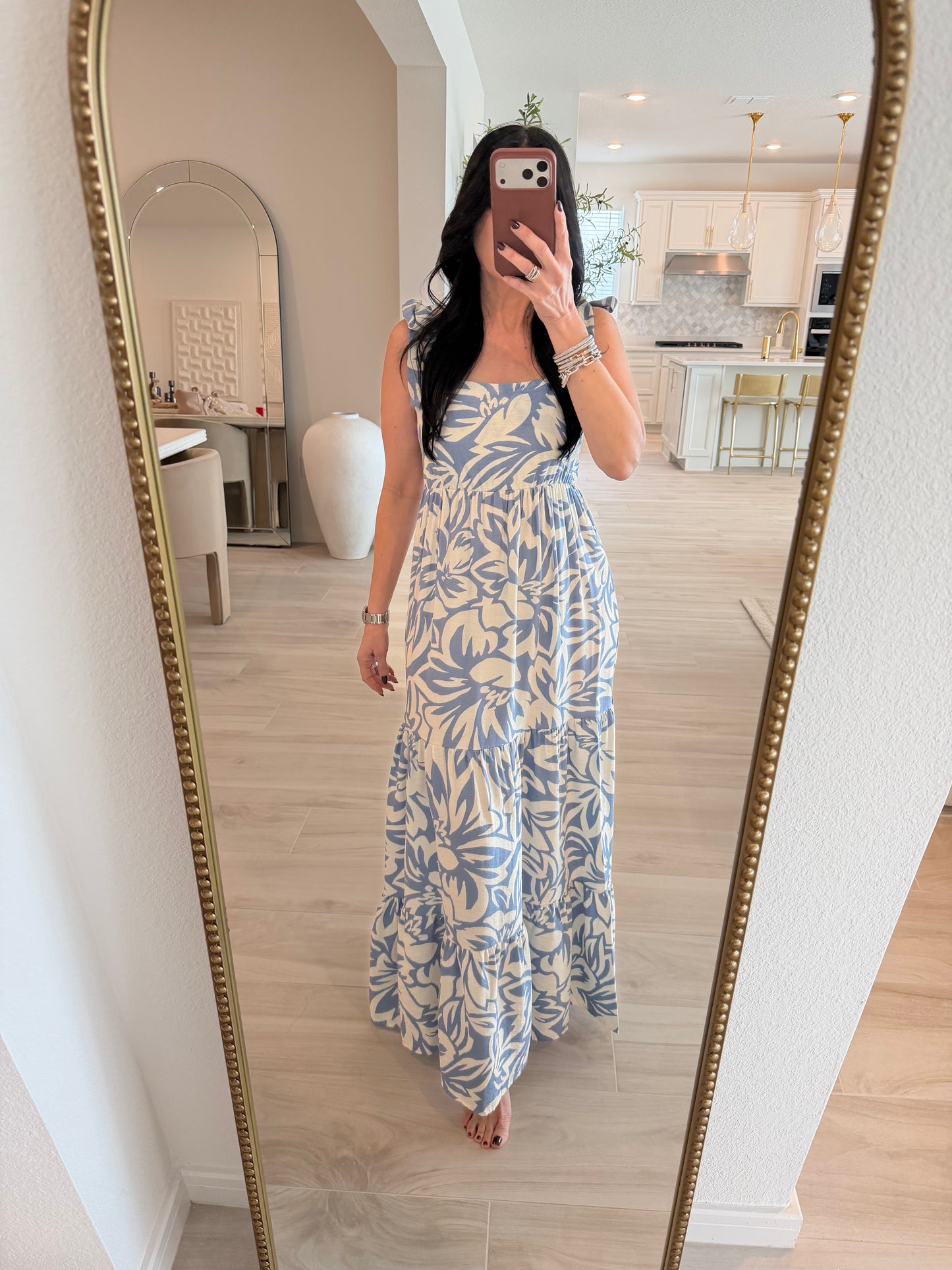 Floral Shoulder Tie Tiered Maxi Dress