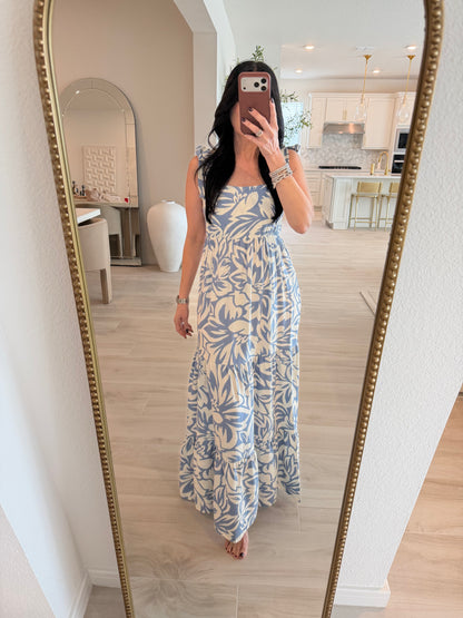 Floral Shoulder Tie Tiered Maxi Dress