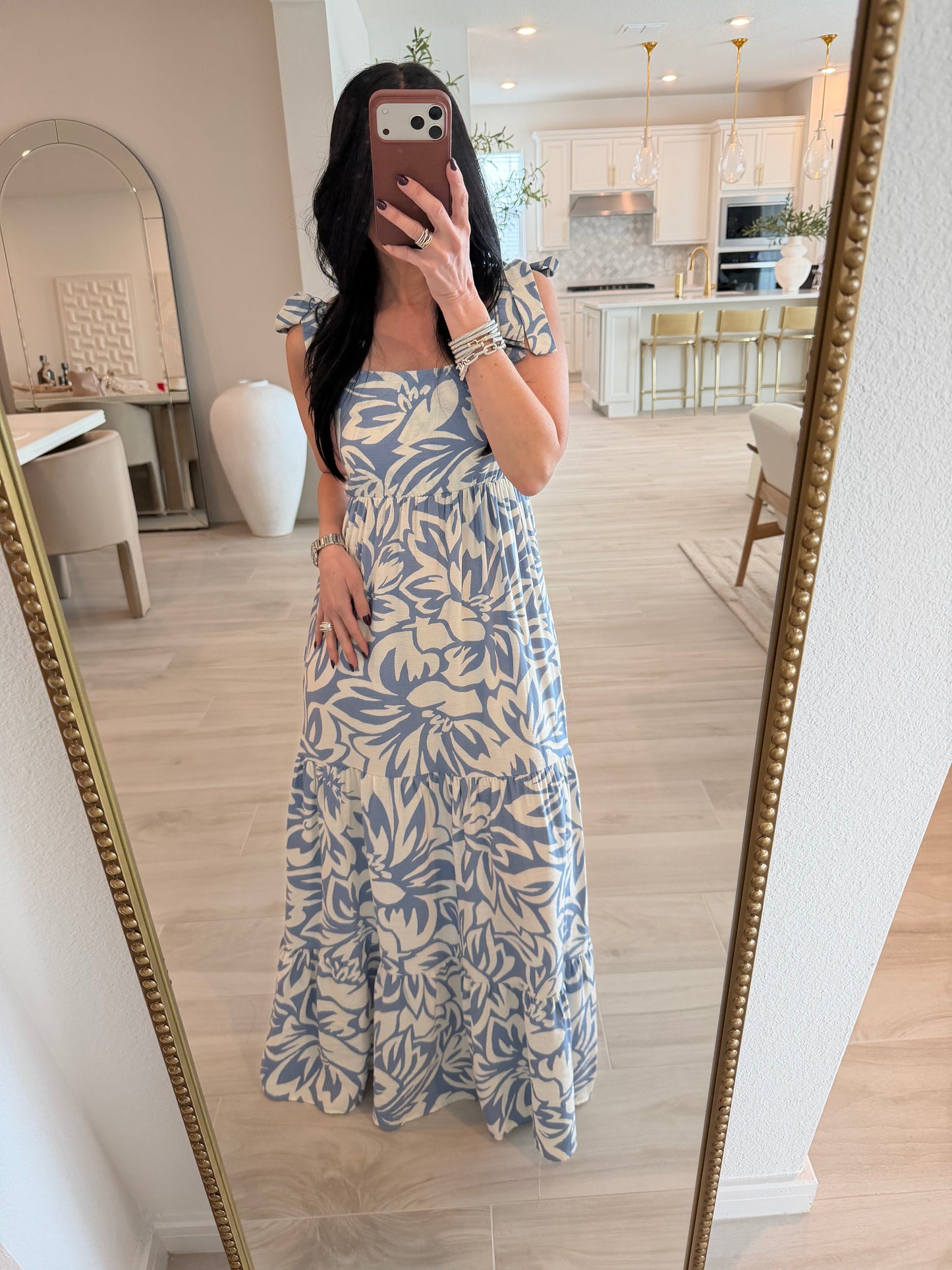 Floral Shoulder Tie Tiered Maxi Dress
