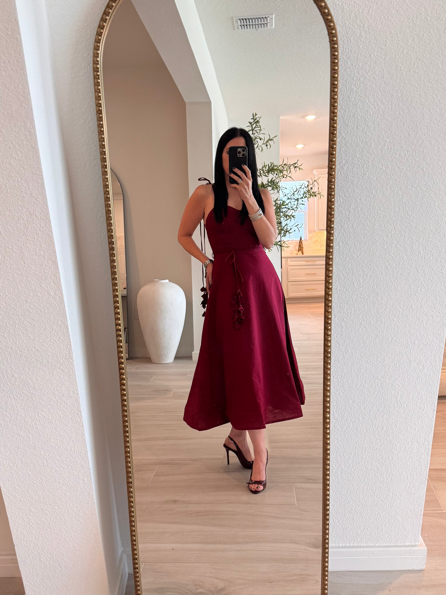 Linen Midi Dress With Corset Bodice