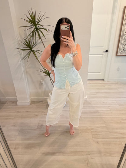 High-Waisted White Barrel-Leg Jeans