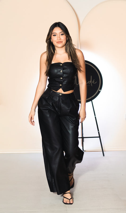 Tube Faux Leather Top & Faux Leather Pants Set