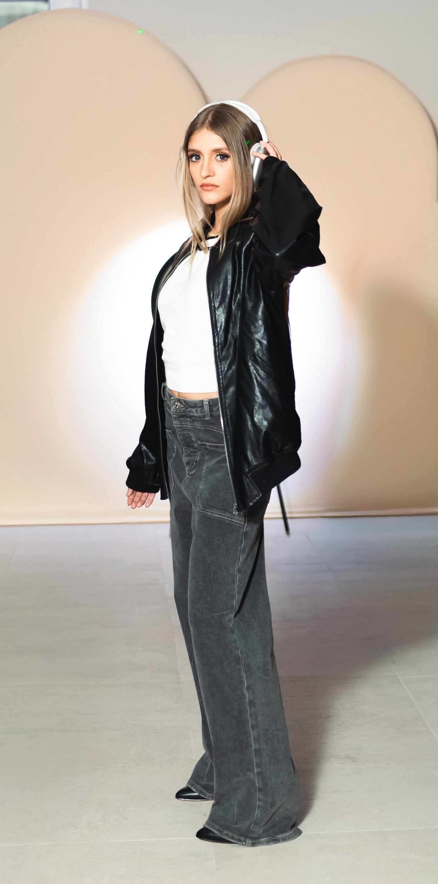 Oversized Faux Leather Bomber Jacket