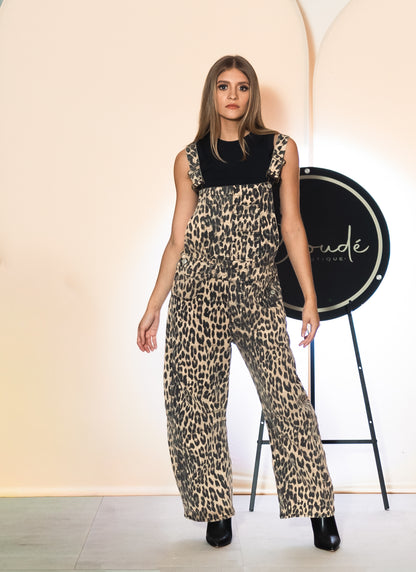 Leopard Printed Barrel Leg Jumpsuit