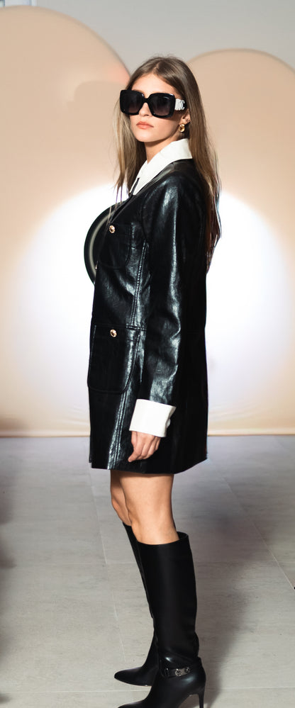 Leather Contrast Long Sleeve Jacket