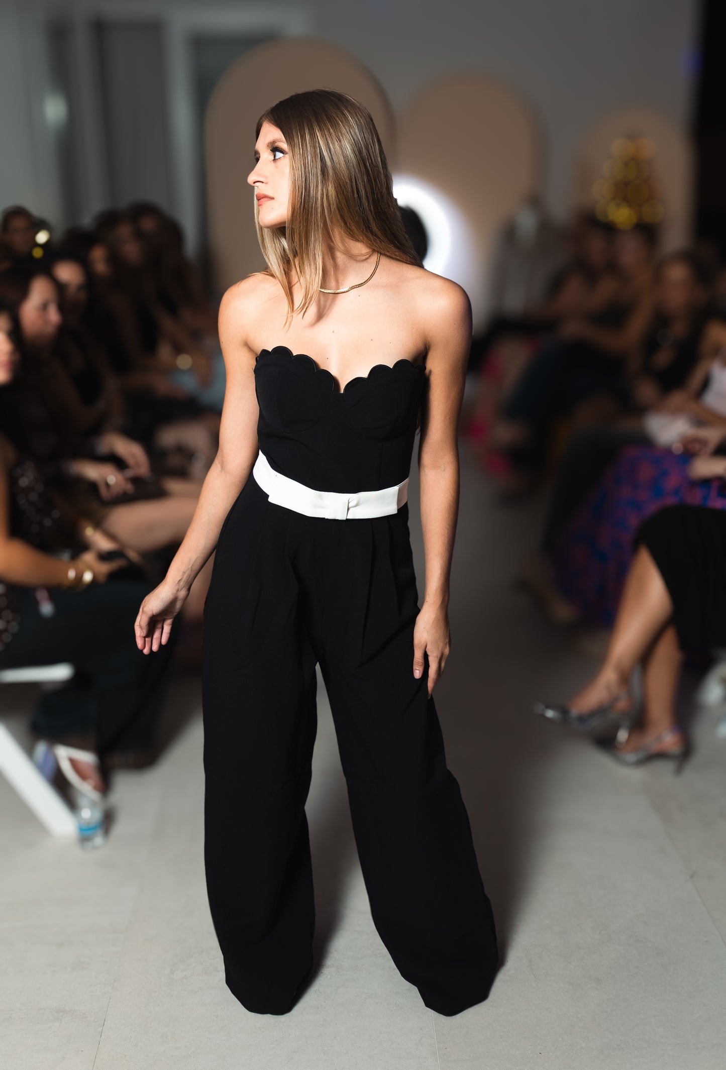 Bow Waist Sweetheart Scallop Neck Jumpsuit