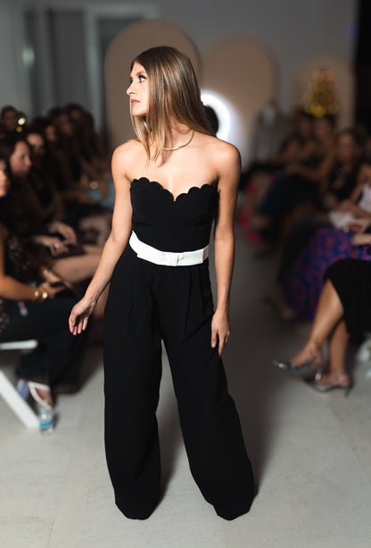 Bow Waist Sweetheart Scallop Neck Jumpsuit