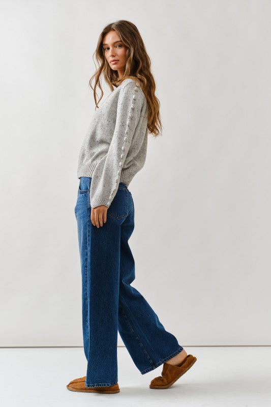 Drawstring Waist Bottom Fly Straight Jeans