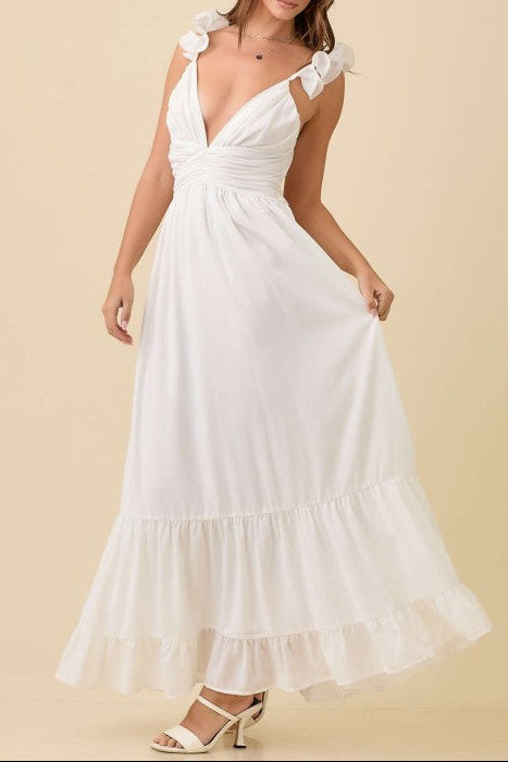 Maxi Ruffle Sleeve Summer Dress With Back Tie