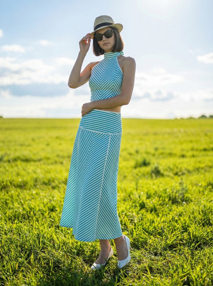 Stripe Halter Crop Top & Midi Skirt Set