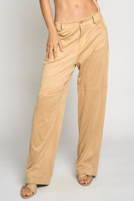 Faux Suede Zip Front Pants