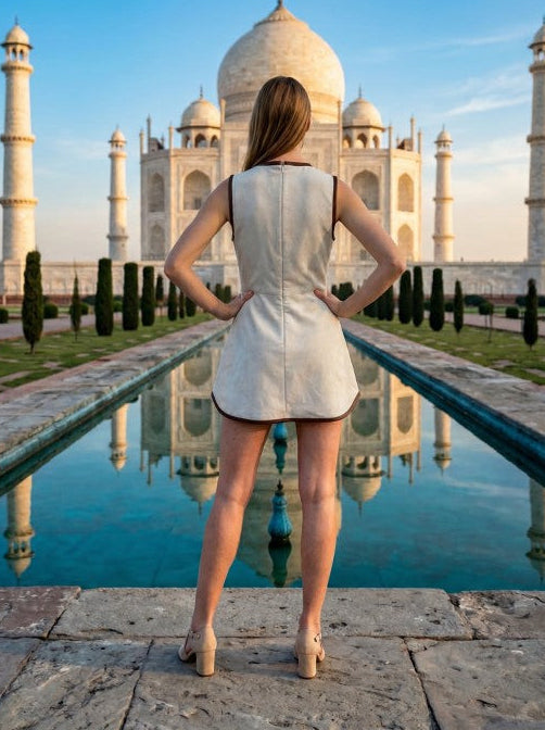 Round Neckline Sleeveless Tone Linen Romper With Bow Detail
