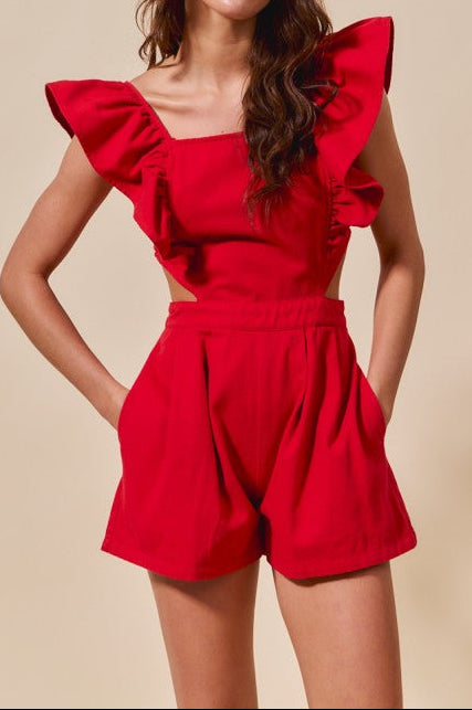 Game Day Cut Out Waist Color Denim Romper
