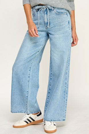 Self Tie Wide Leg Jeans