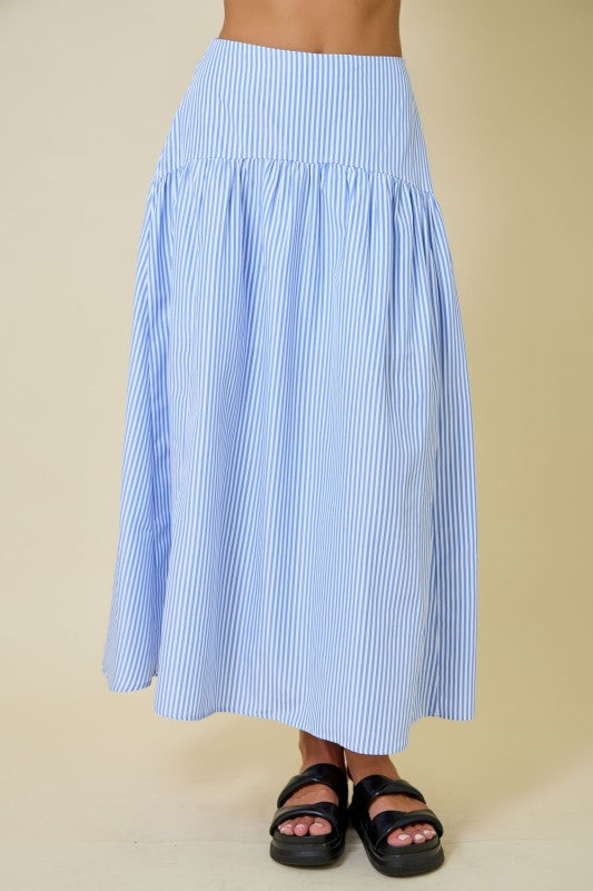 Stripe Crop Top With Adjustable Straps and Flared Maxi Skirt Set