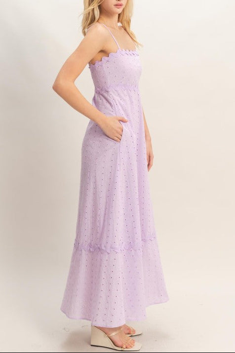 Scallop Trim Eyelet Maxi Dress