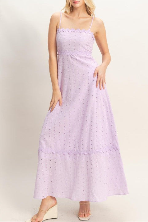 Scallop Trim Eyelet Maxi Dress