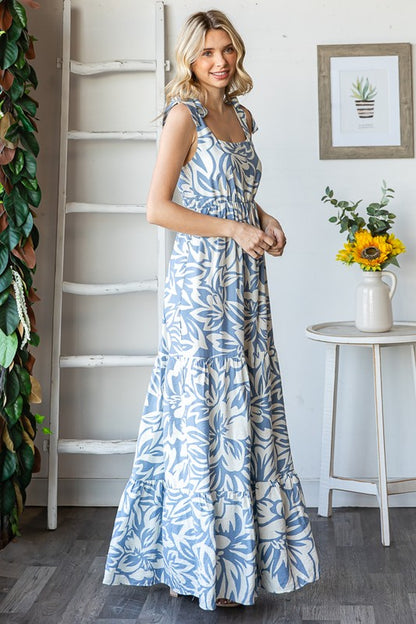Floral Shoulder Tie Tiered Maxi Dress