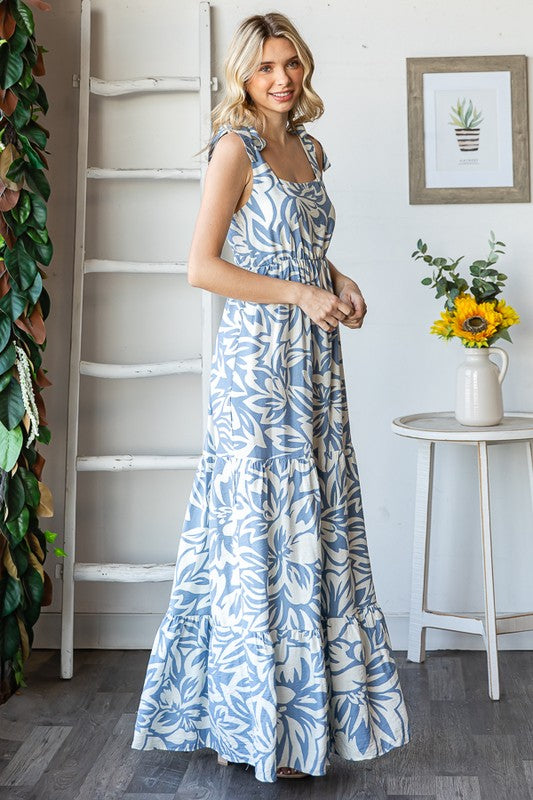 Floral Shoulder Tie Tiered Maxi Dress