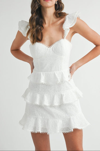 Eyelet Mini Dress With Ruffle Details