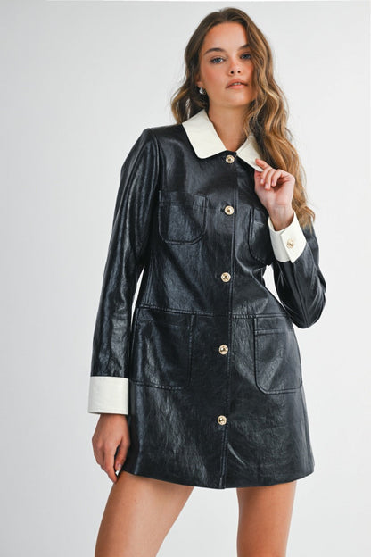 Leather Contrast Long Sleeve Jacket