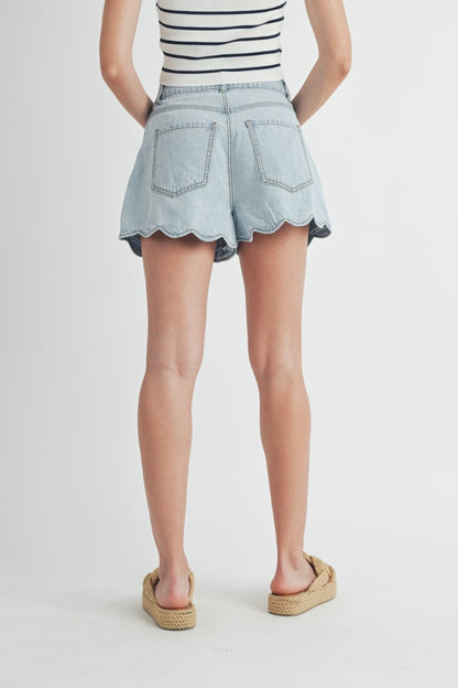 Scalloped Denim Shorts