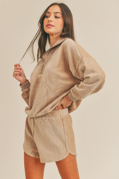 Corduroy Half Zip Top and Short Pants