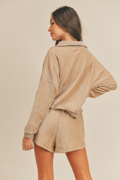 Corduroy Half Zip Top and Short Pants