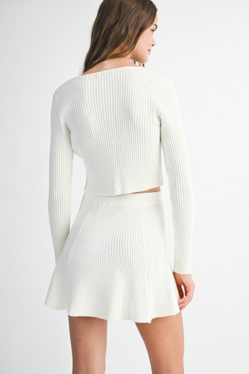 Bow Tie Knit Cardigan and Mini Skirt