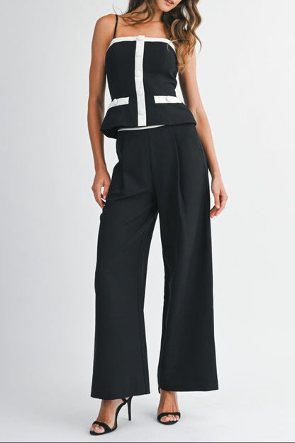 Button Down Cami and Wide Leg Pants Set